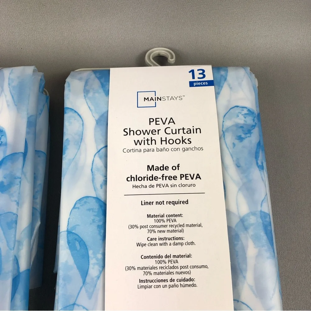 Mainstays Eco-friendly Waterdrop Waterproof Recycled PEVA Shower Curtain Set